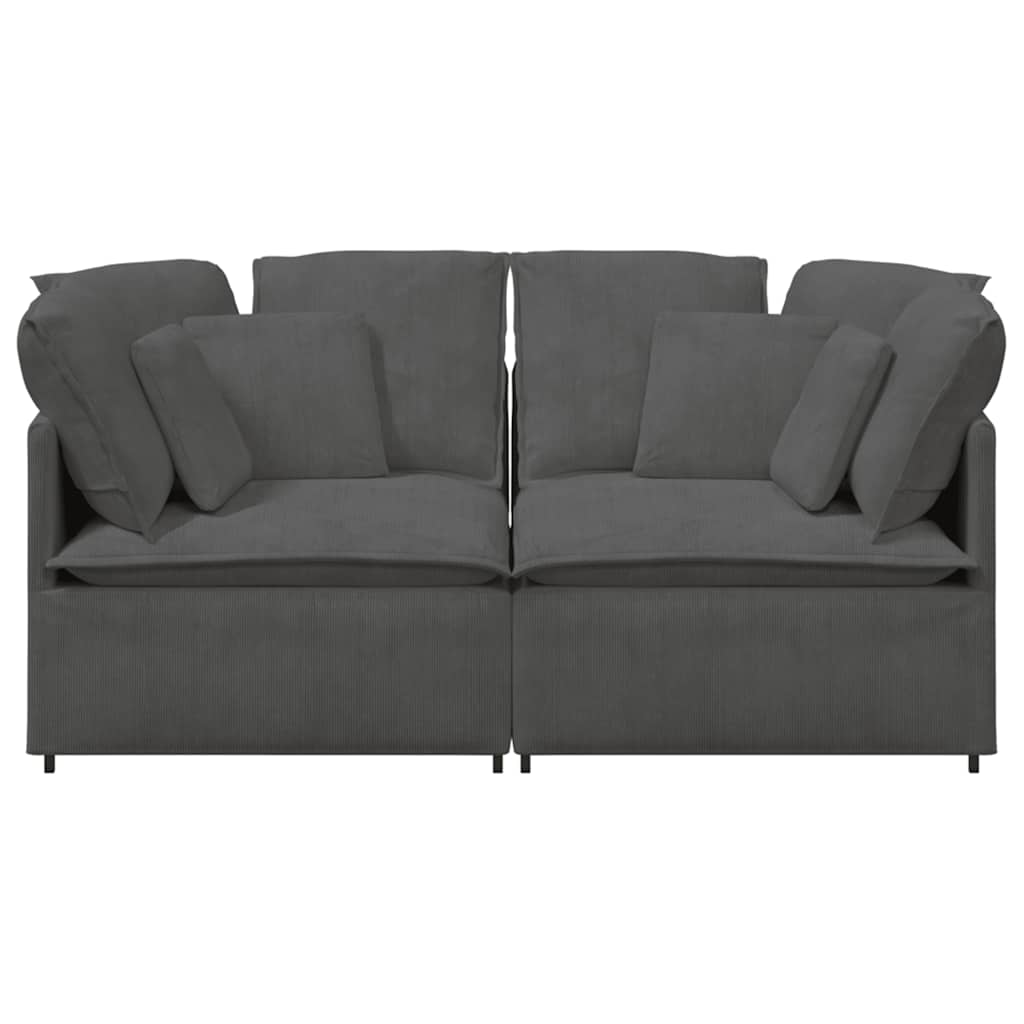 Canapé modulable avec coussins en velours côtelé gris foncé