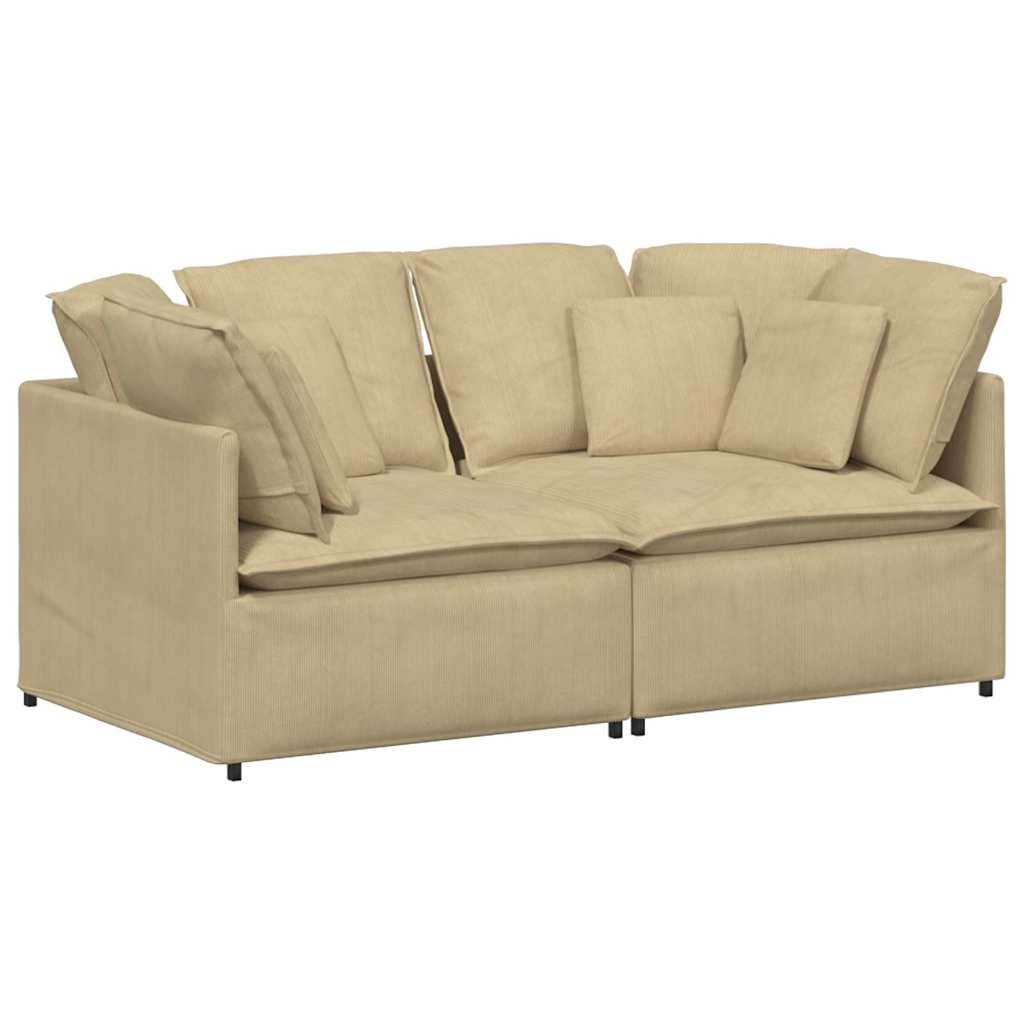 Canapé modulable avec coussins en tissu velours côtelé vert clair gris