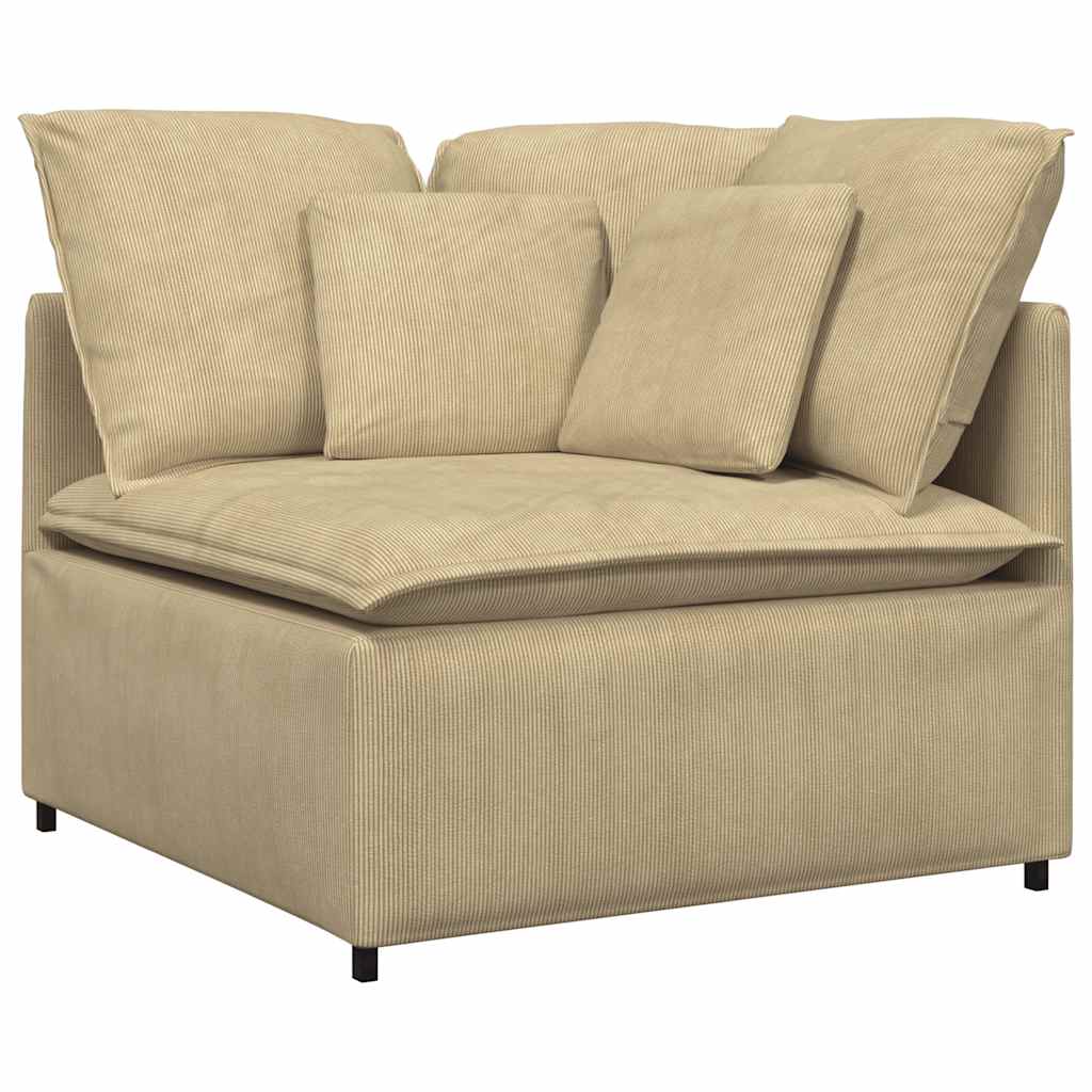 Canapé modulable avec coussins en tissu velours côtelé vert clair gris