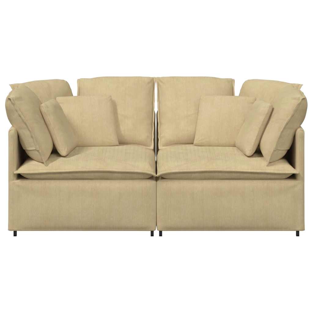 Canapé modulable avec coussins en tissu velours côtelé vert clair gris