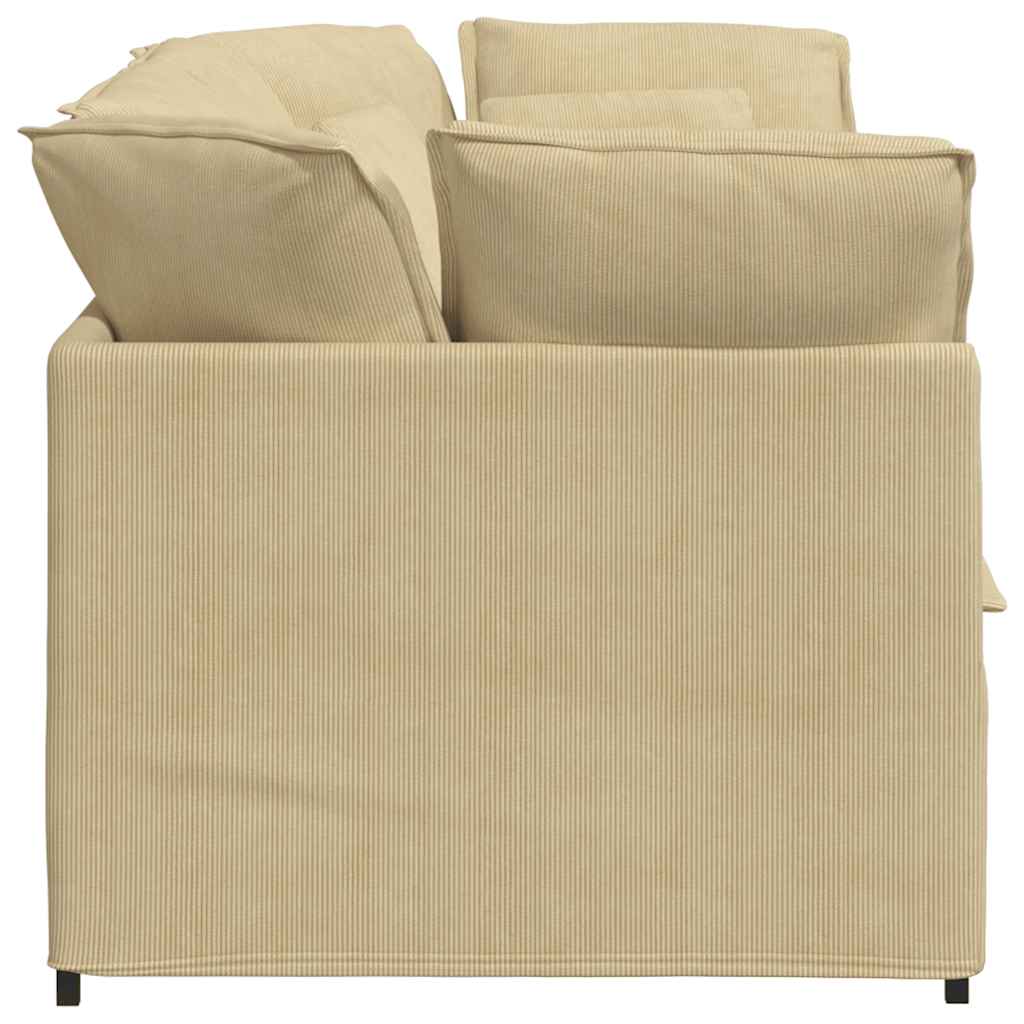 Canapé modulable avec coussins en tissu velours côtelé vert clair gris