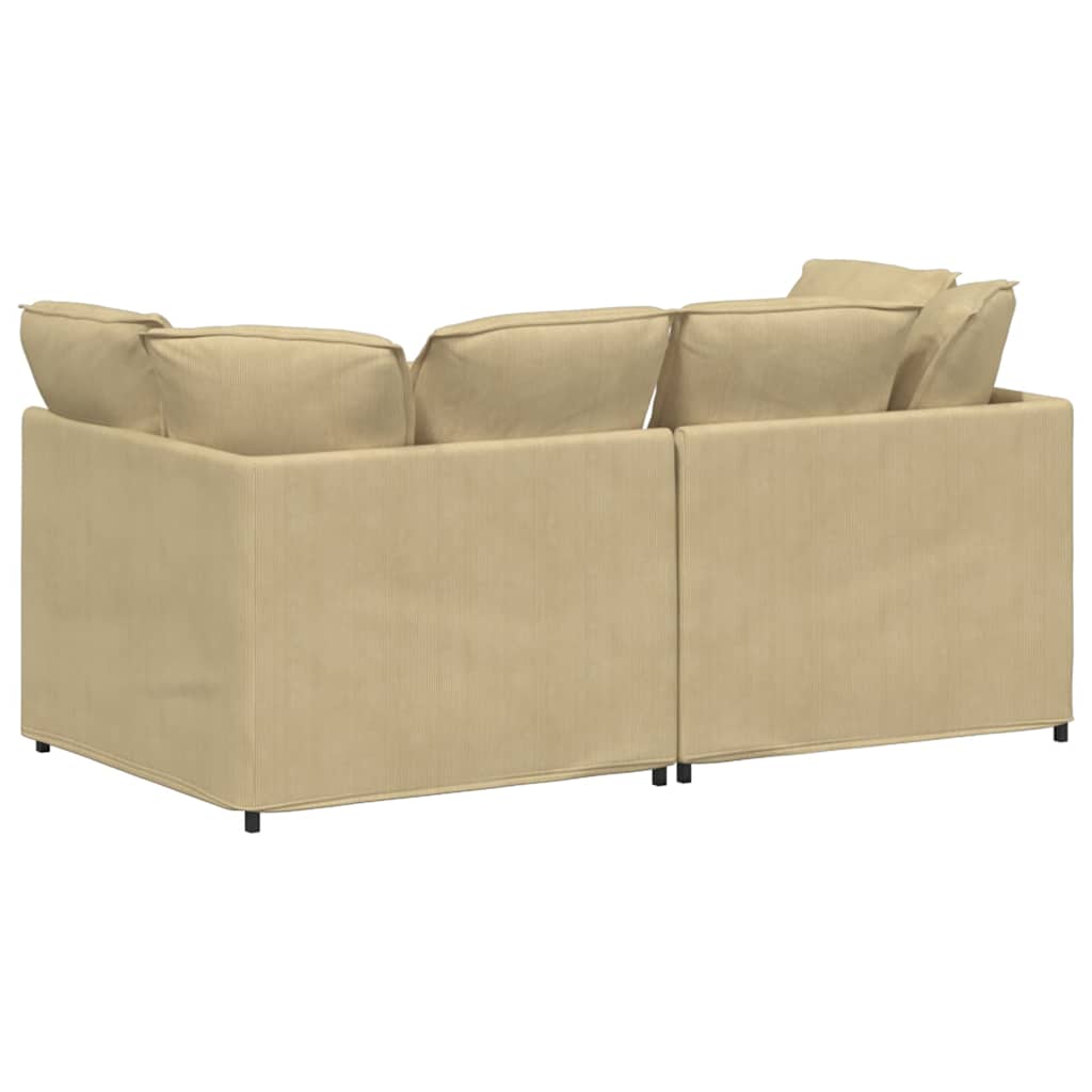 Canapé modulable avec coussins en tissu velours côtelé vert clair gris