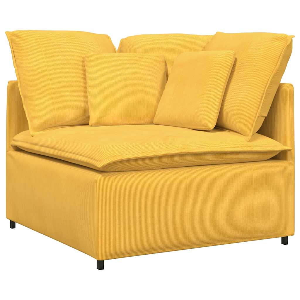 Canapé modulable avec coussins en velours côtelé jaune clair