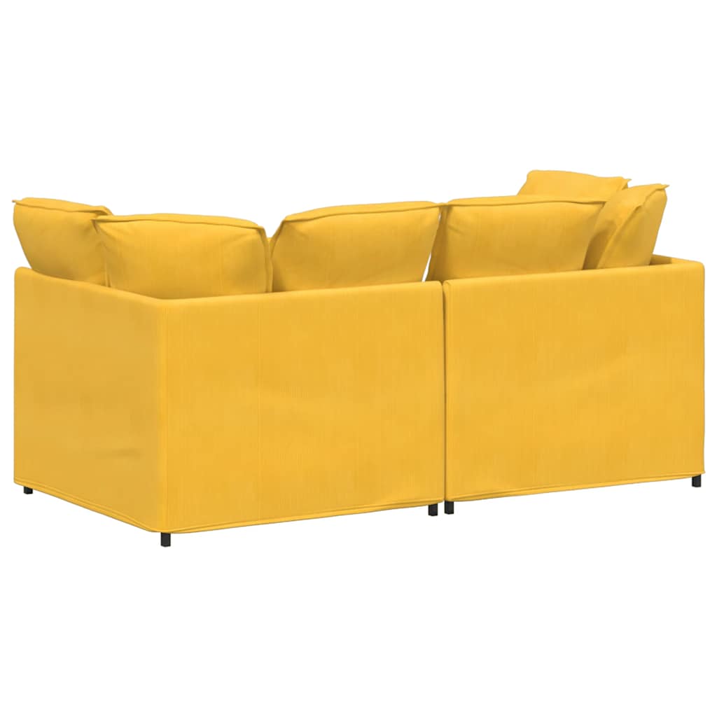 Canapé modulable avec coussins en velours côtelé jaune clair