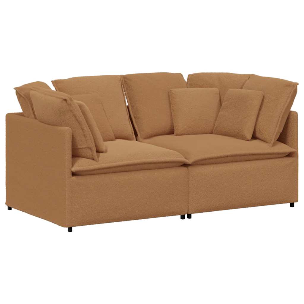 Canapé modulable avec coussins en tissu aspect laine d'agneau beige