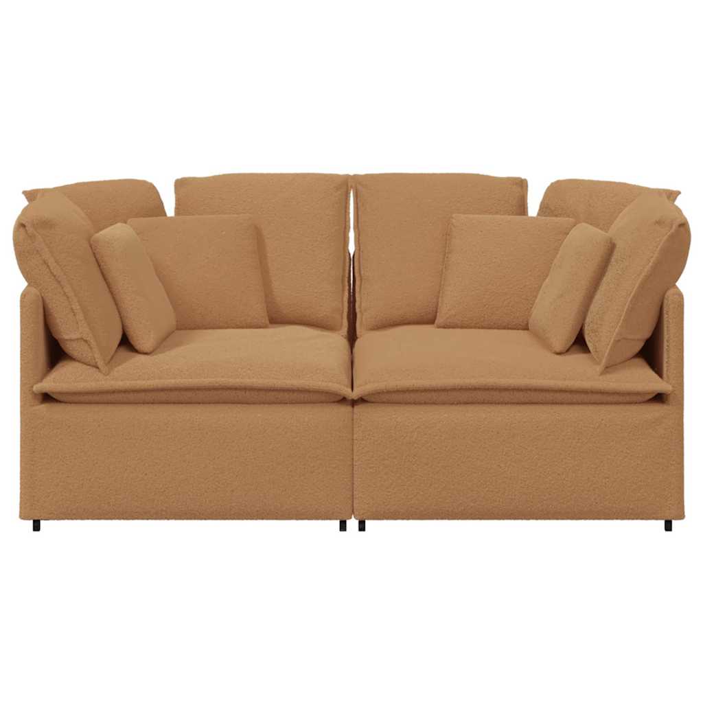 Canapé modulable avec coussins en tissu aspect laine d'agneau beige