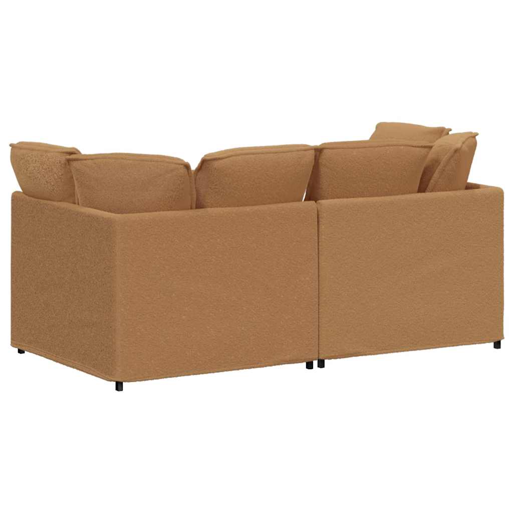 Canapé modulable avec coussins en tissu aspect laine d'agneau beige