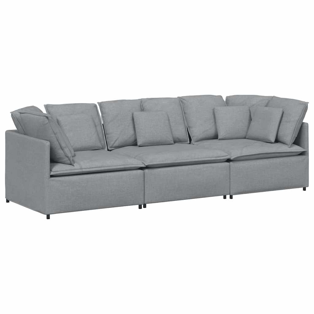 Canapé modulable avec coussins en tissu gris clair