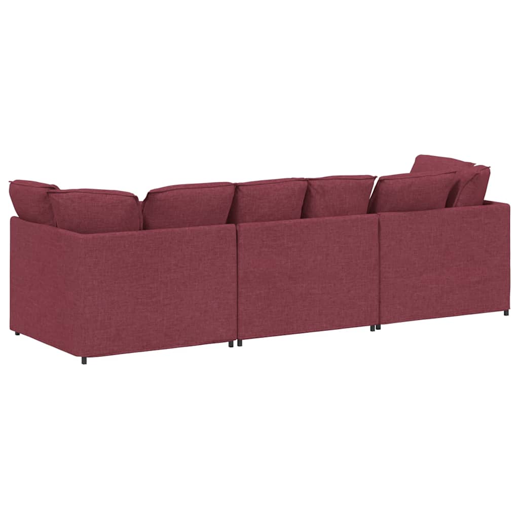 Canapé modulable avec coussins en tissu rouge vin
