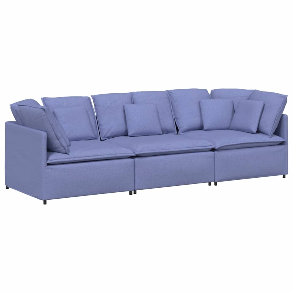 Canapé modulable avec coussins en tissu bleu denim