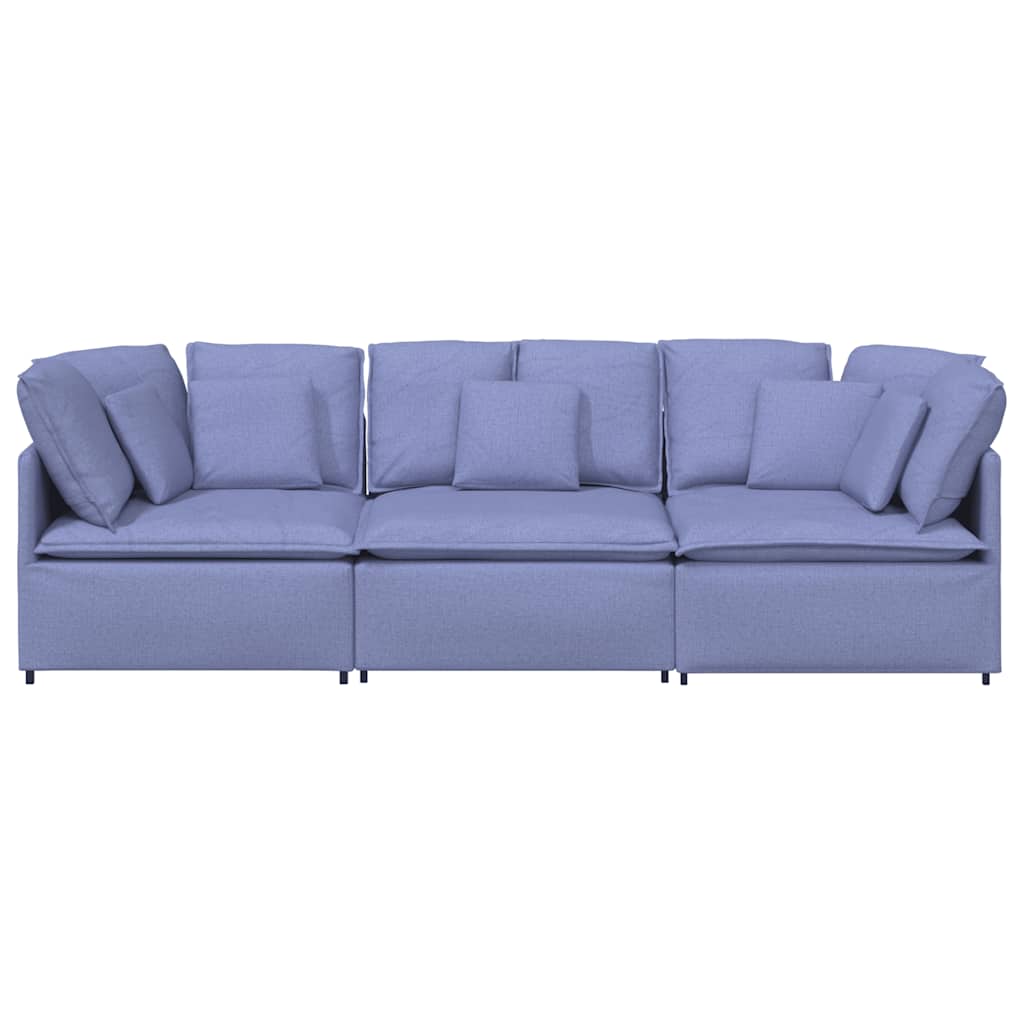 Canapé modulable avec coussins en tissu bleu denim