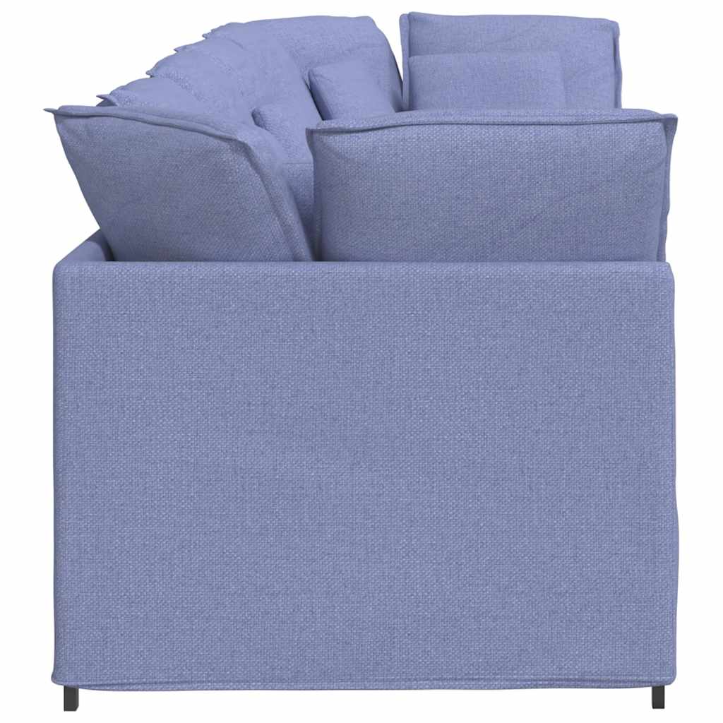 Canapé modulable avec coussins en tissu bleu denim