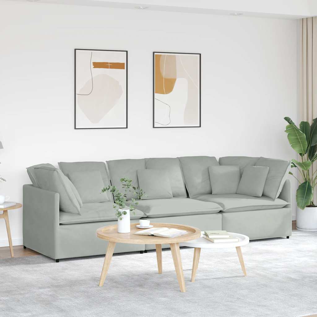 Modular sofa with cushions velvet light grey