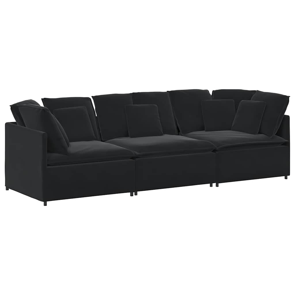 Modulares Sofa mit Kissen Samt Schwarz