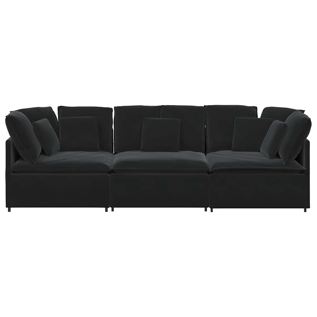 Modulares Sofa mit Kissen Samt Schwarz