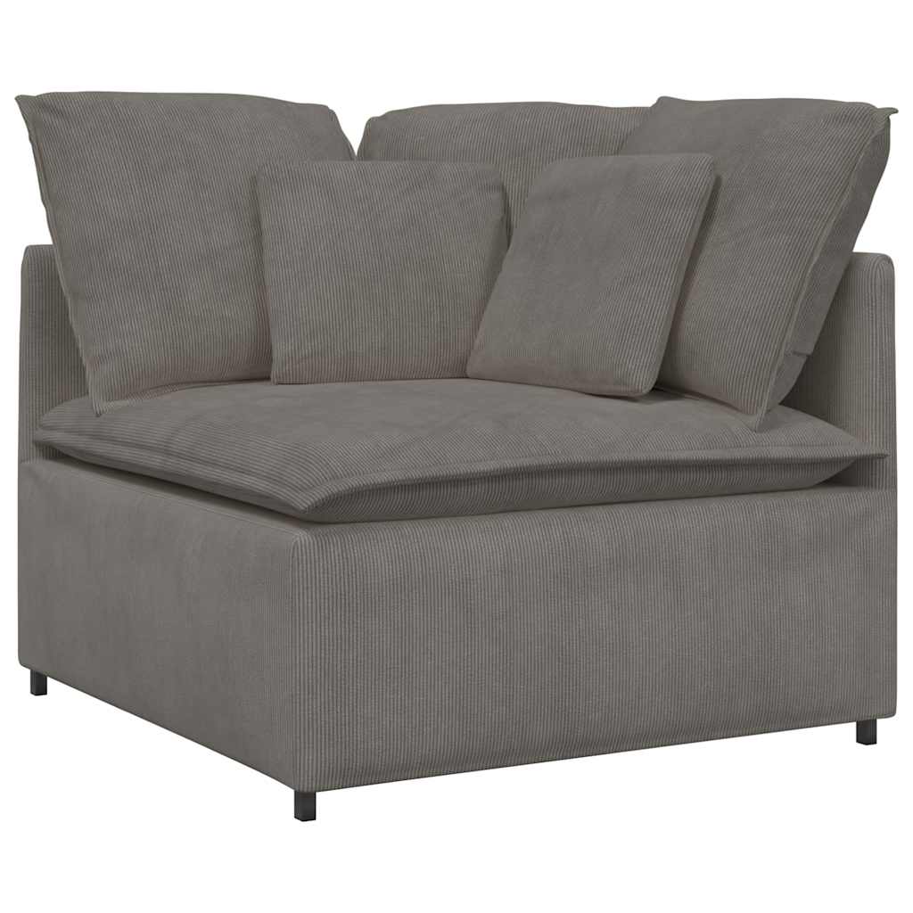 Canapé modulable avec coussins en velours côtelé gris clair