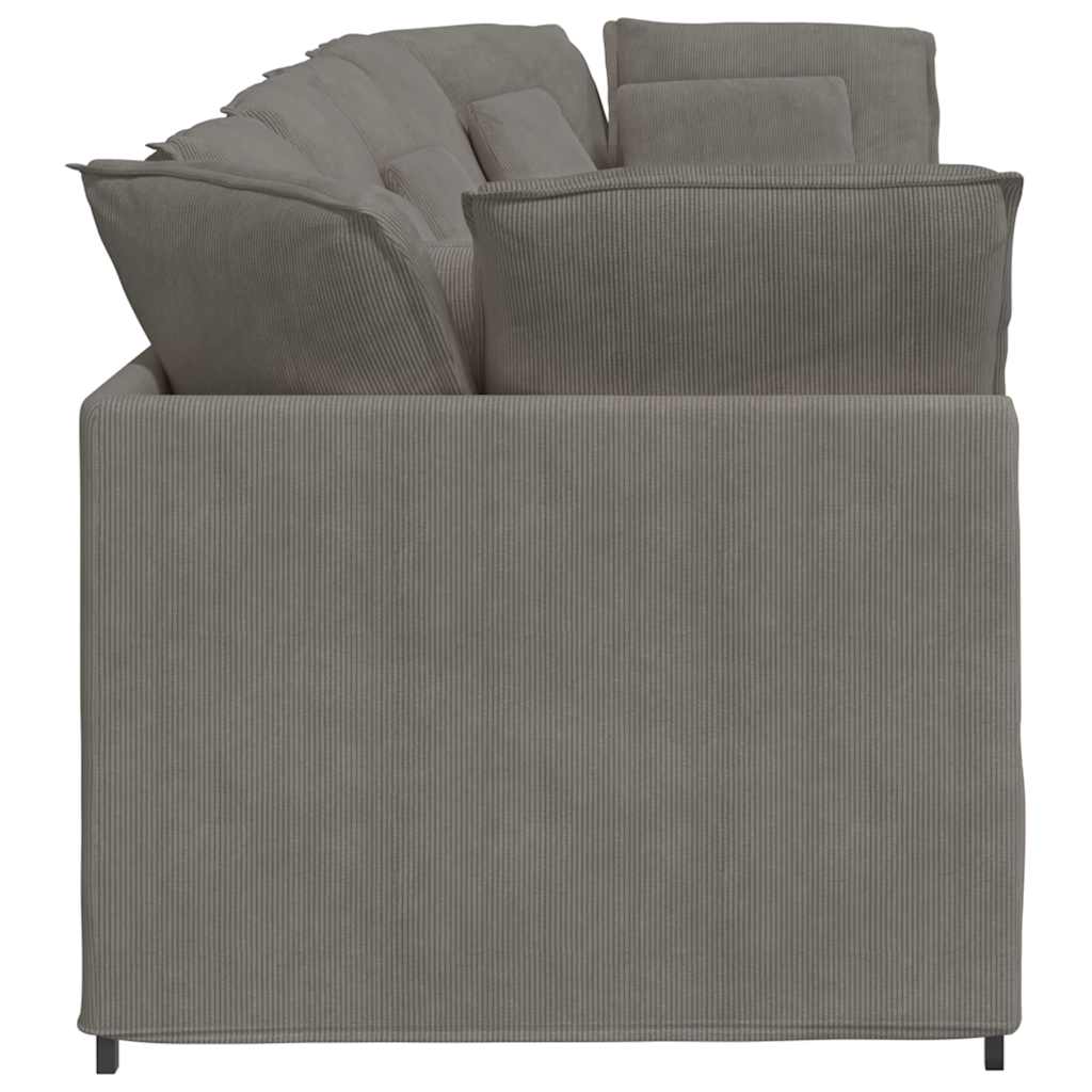 Canapé modulable avec coussins en velours côtelé gris clair