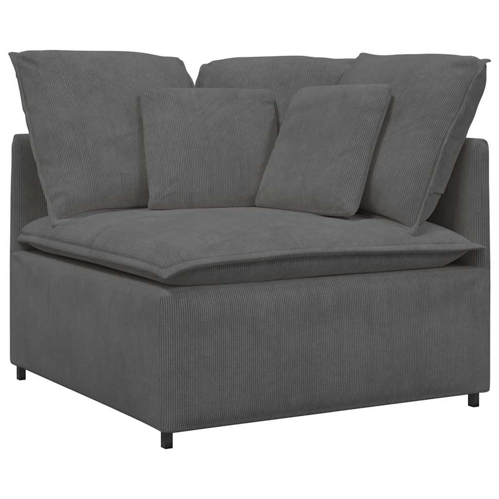 Canapé modulable avec coussins en velours côtelé gris foncé