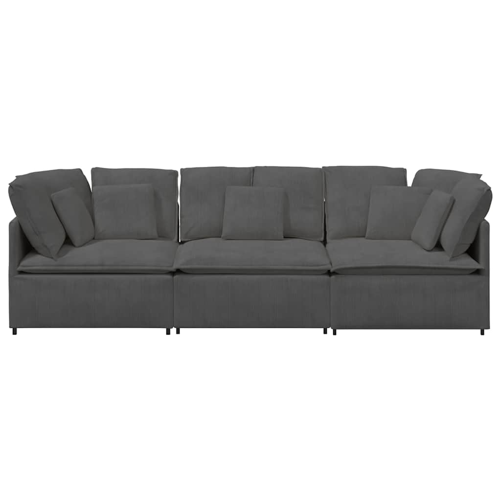 Canapé modulable avec coussins en velours côtelé gris foncé