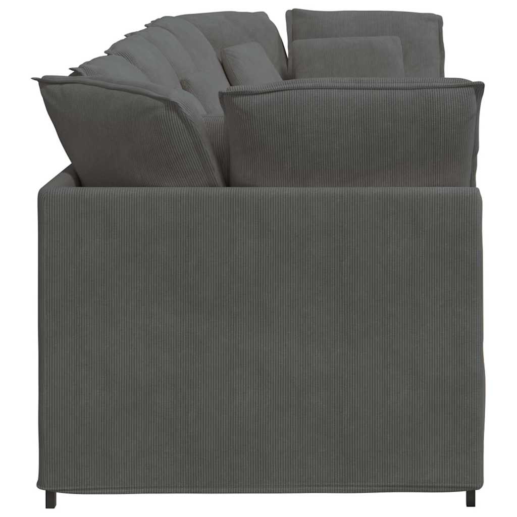Canapé modulable avec coussins en velours côtelé gris foncé
