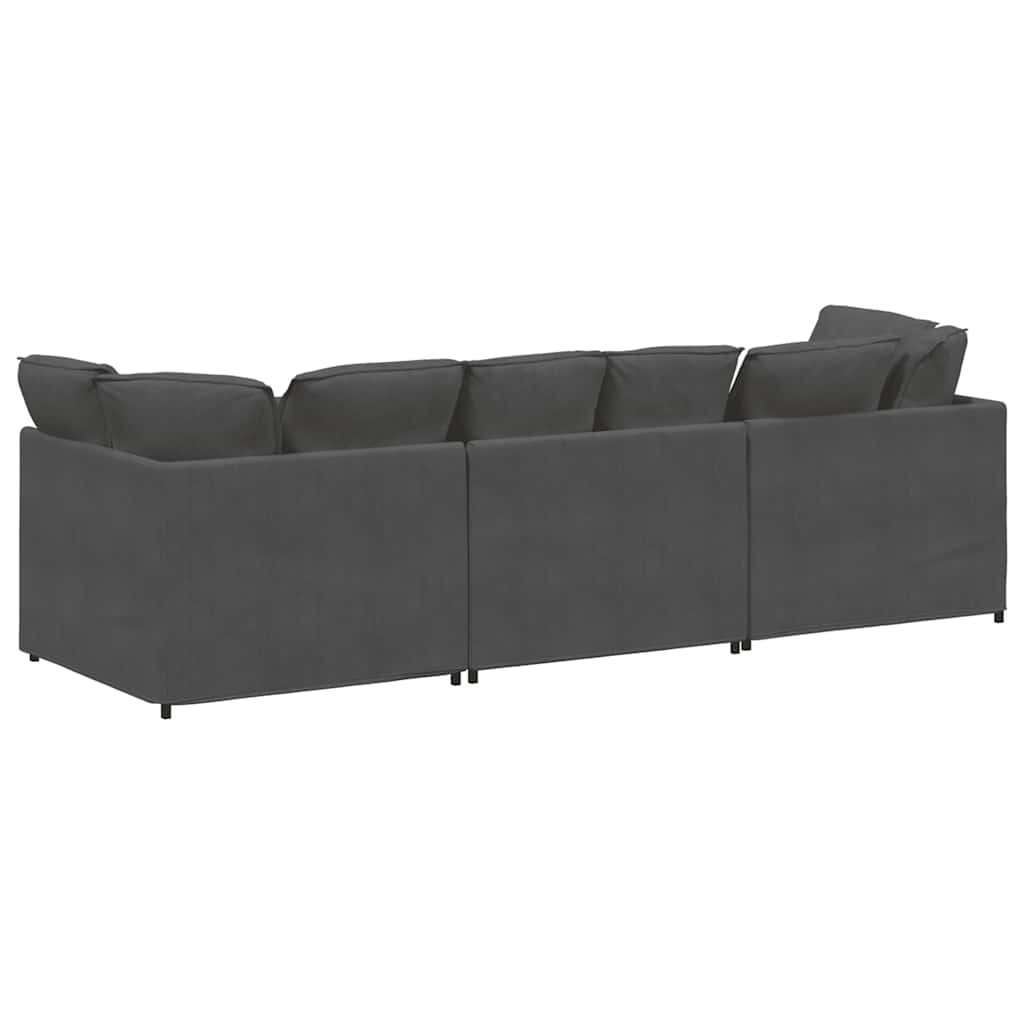 Canapé modulable avec coussins en velours côtelé gris foncé