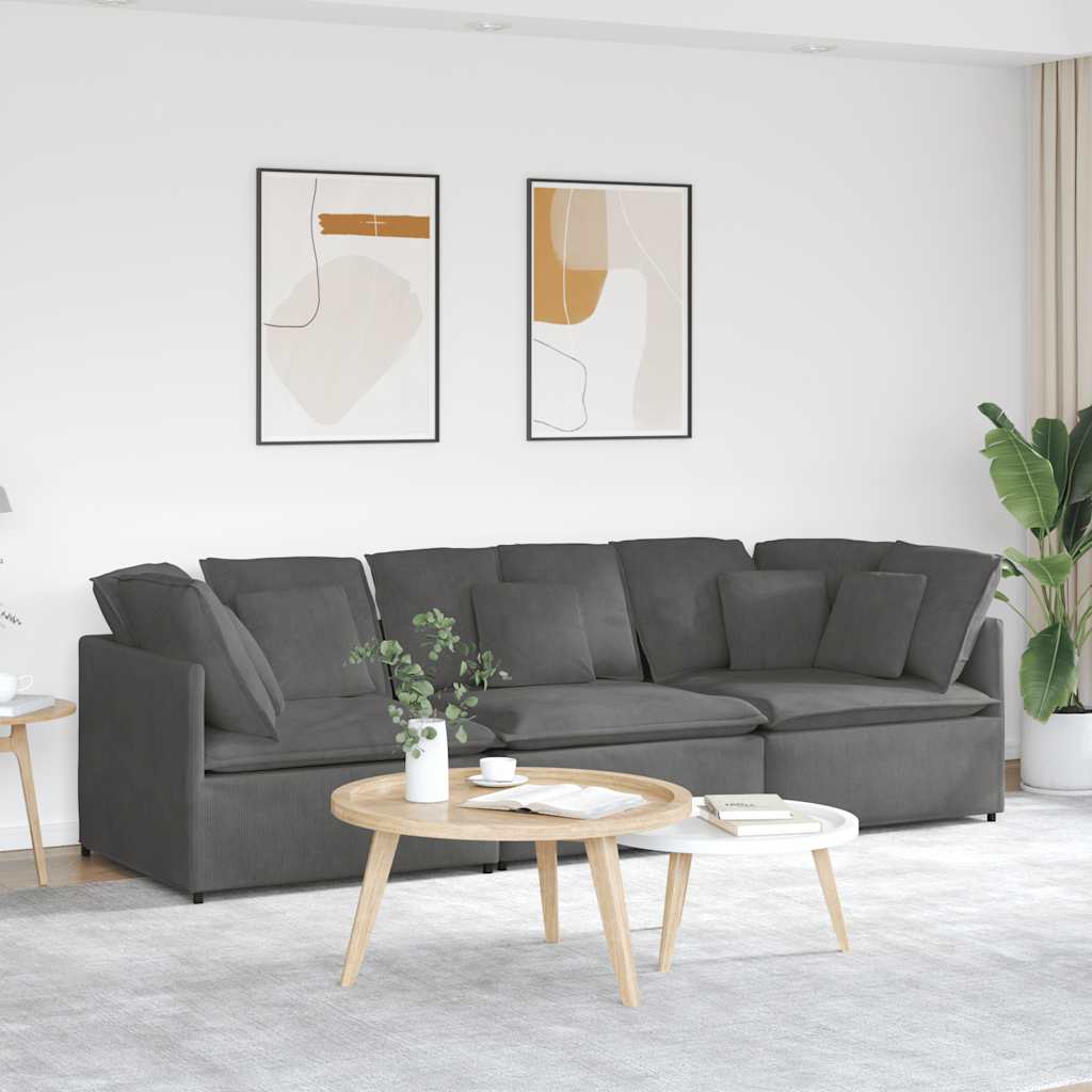 Canapé modulable avec coussins en velours côtelé gris foncé