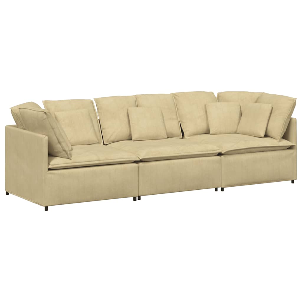 Canapé modulable avec coussins en tissu velours côtelé vert clair gris
