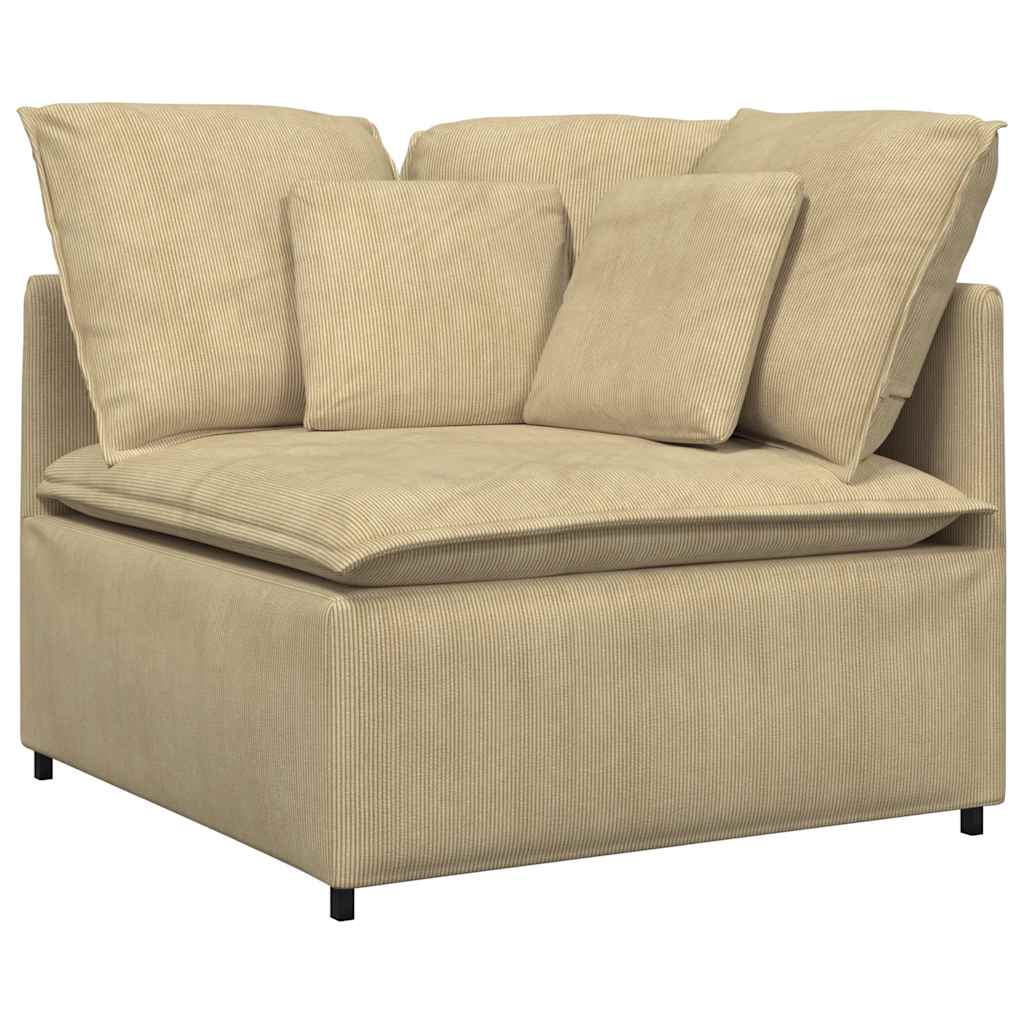 Canapé modulable avec coussins en tissu velours côtelé vert clair gris