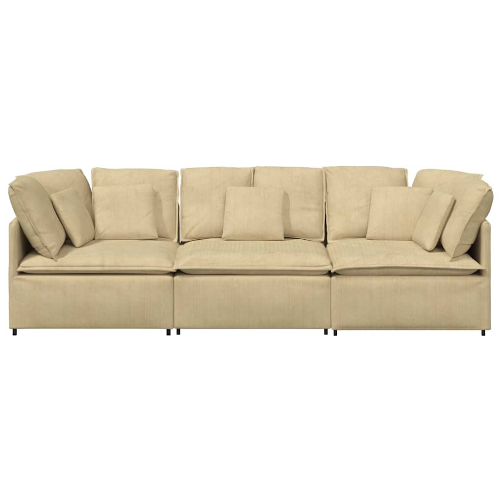 Canapé modulable avec coussins en tissu velours côtelé vert clair gris