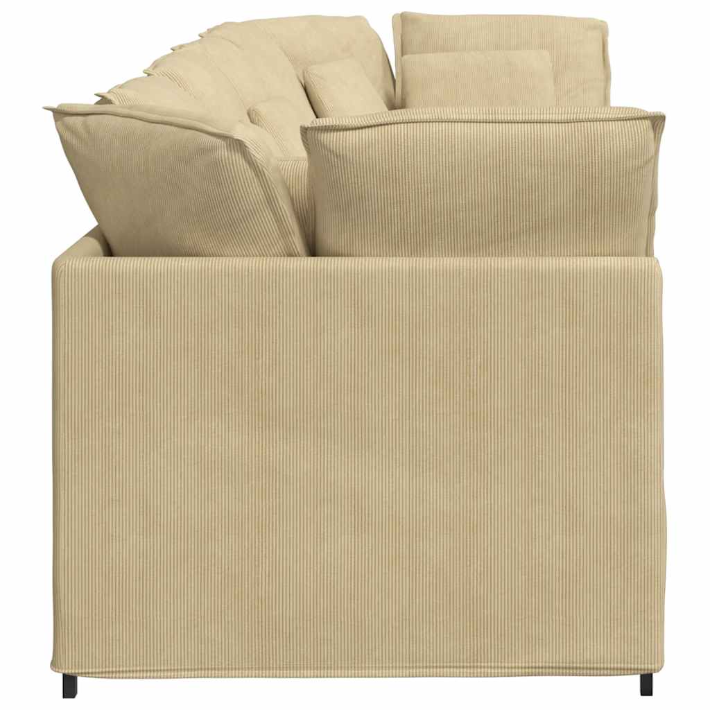 Canapé modulable avec coussins en tissu velours côtelé vert clair gris