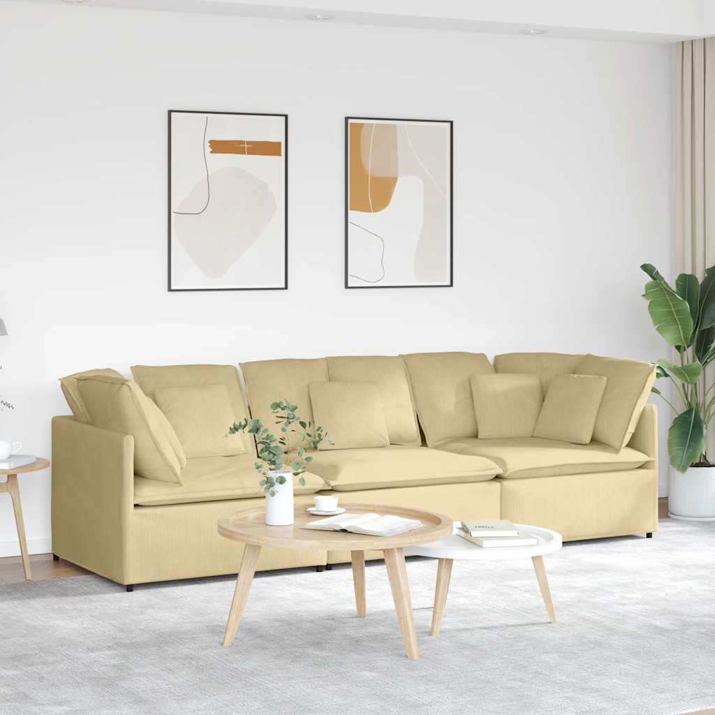 Canapé modulable avec coussins en tissu velours côtelé vert clair gris