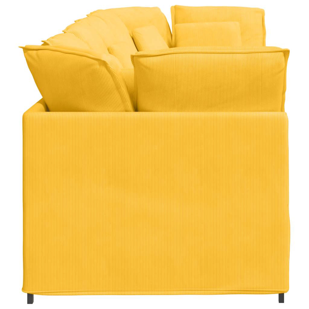 Canapé modulable avec coussins en velours côtelé jaune clair