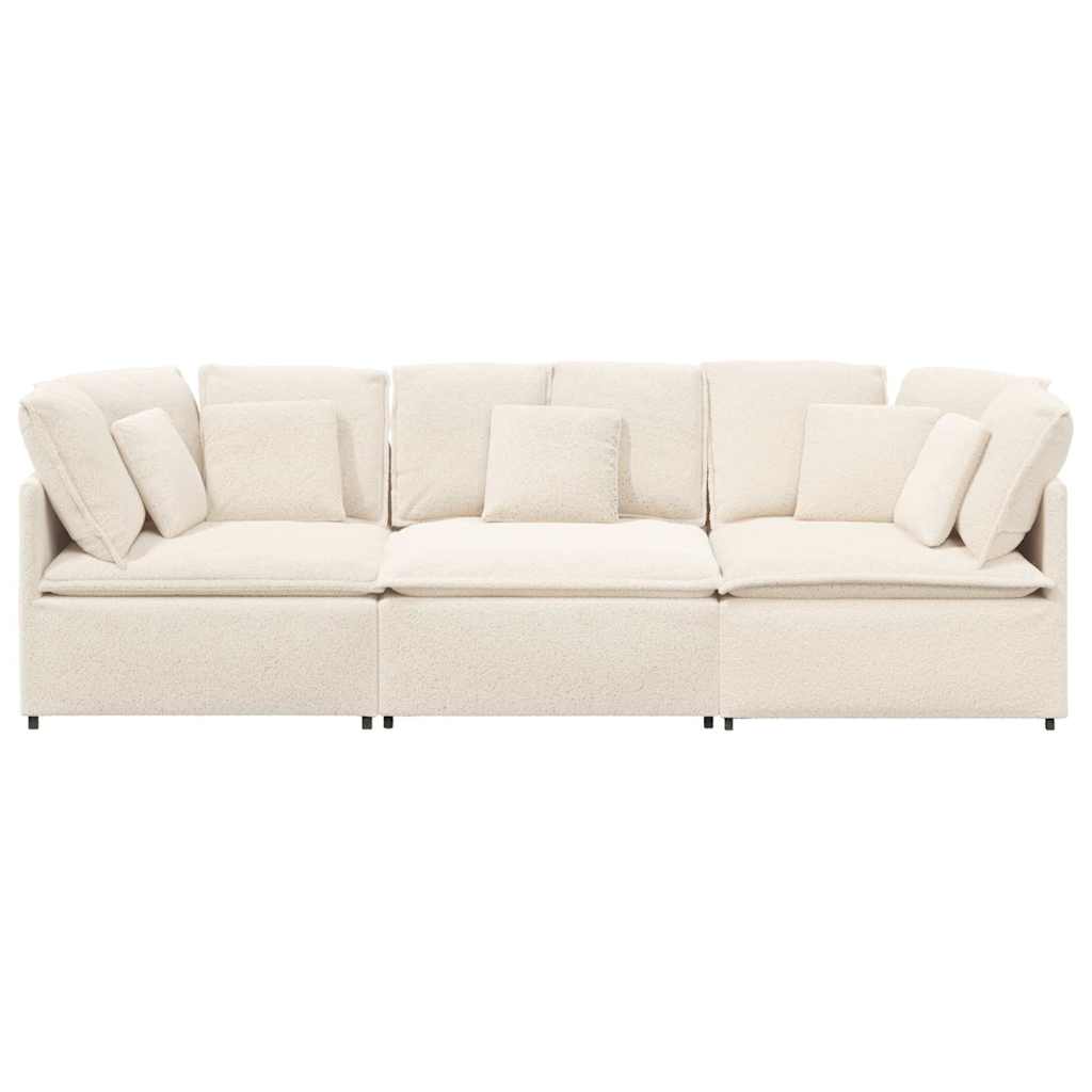 Modulares Sofa mit Kissen Stoff in Lammwolloptik Creme