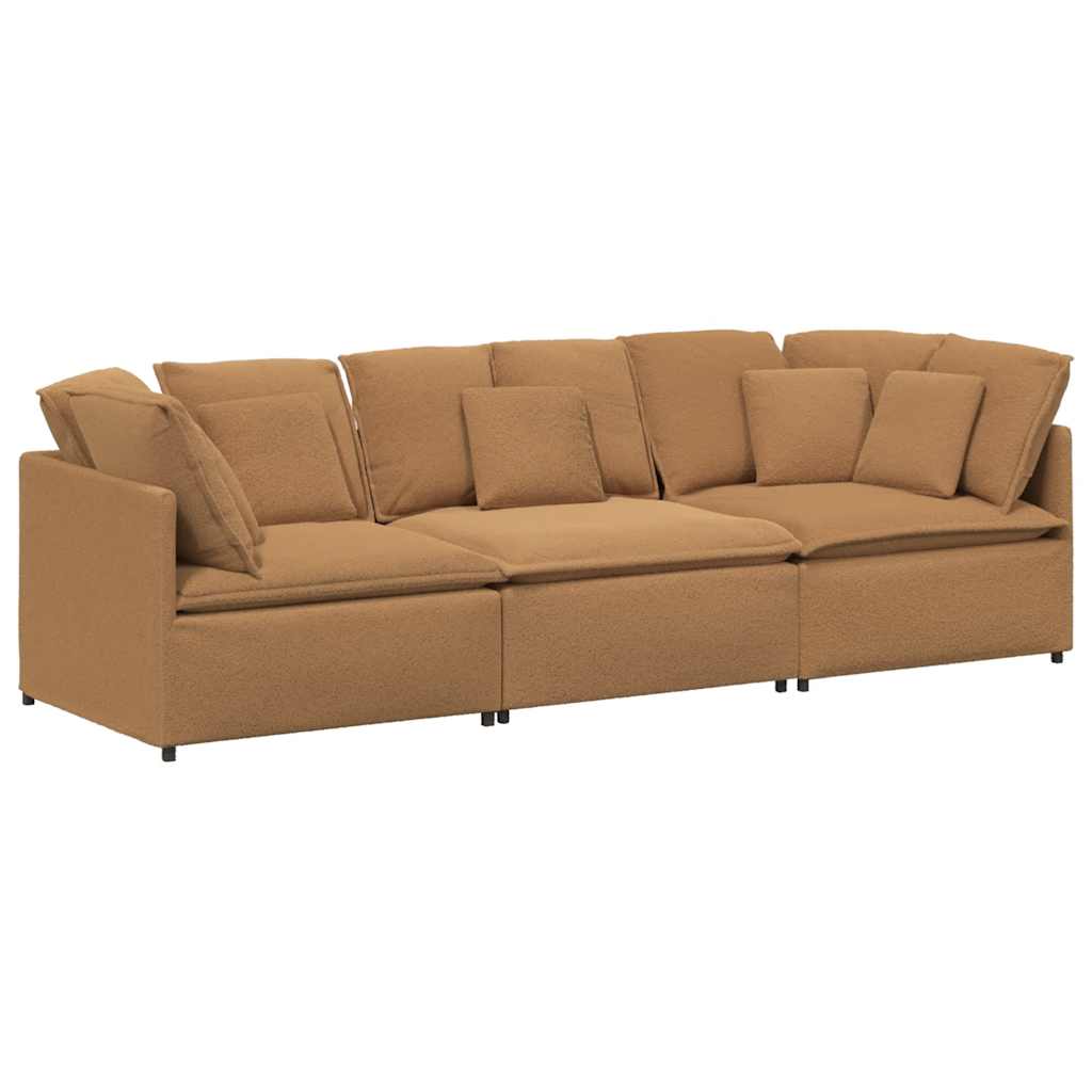 Canapé modulable avec coussins en tissu aspect laine d'agneau beige