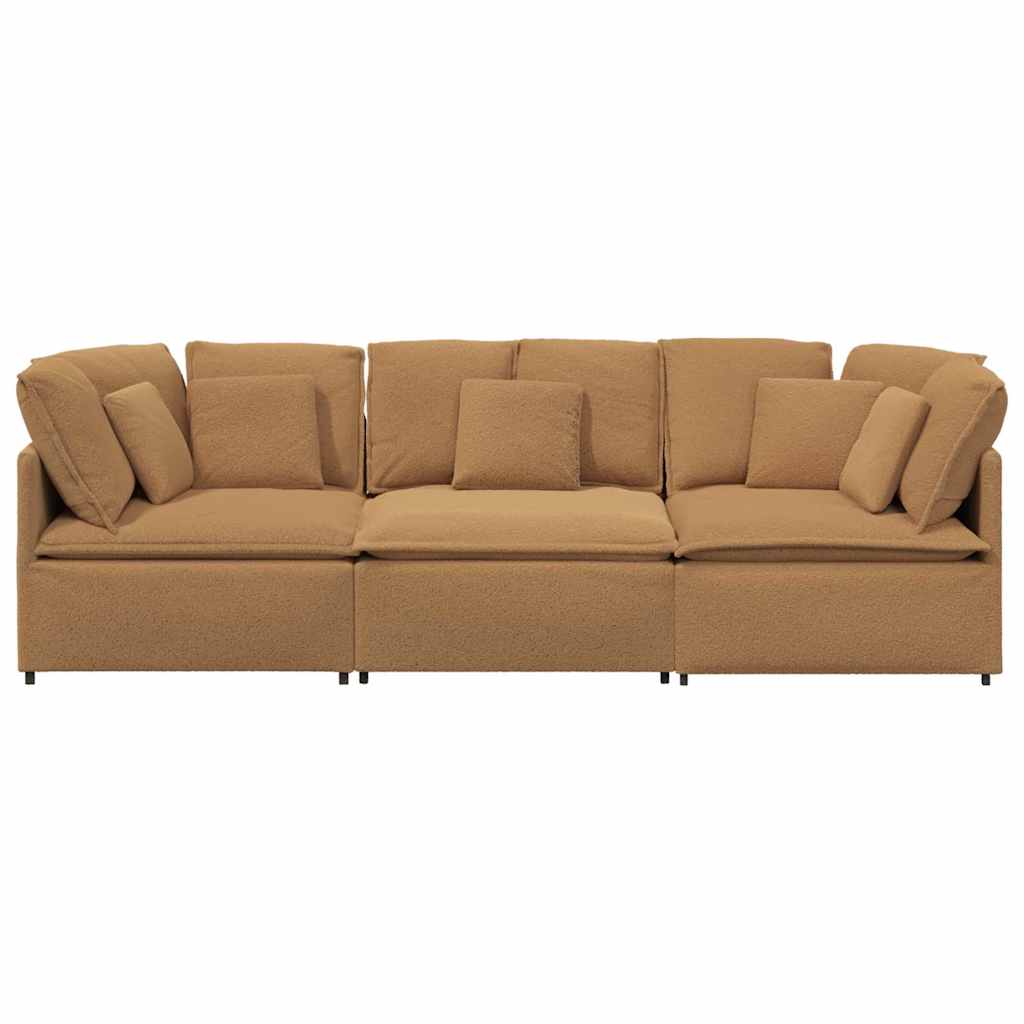 Canapé modulable avec coussins en tissu aspect laine d'agneau beige
