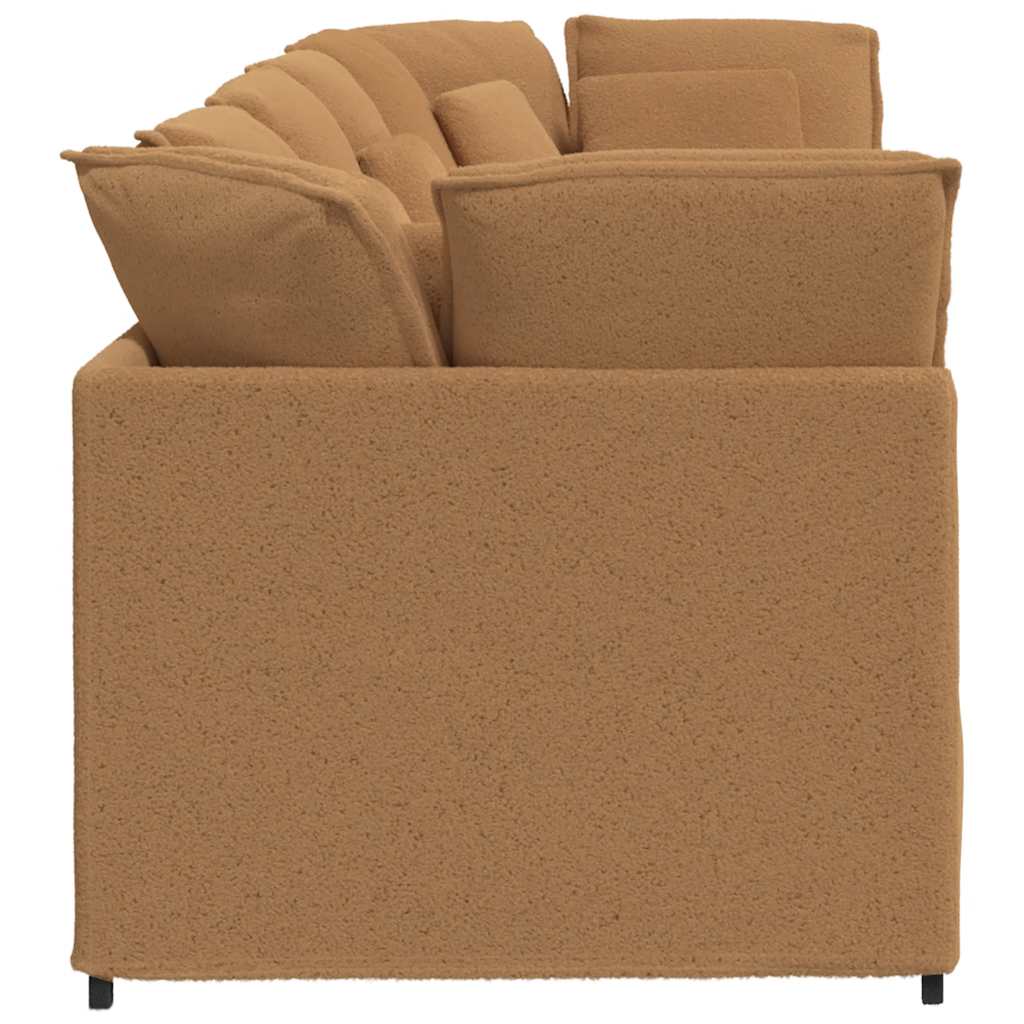 Canapé modulable avec coussins en tissu aspect laine d'agneau beige