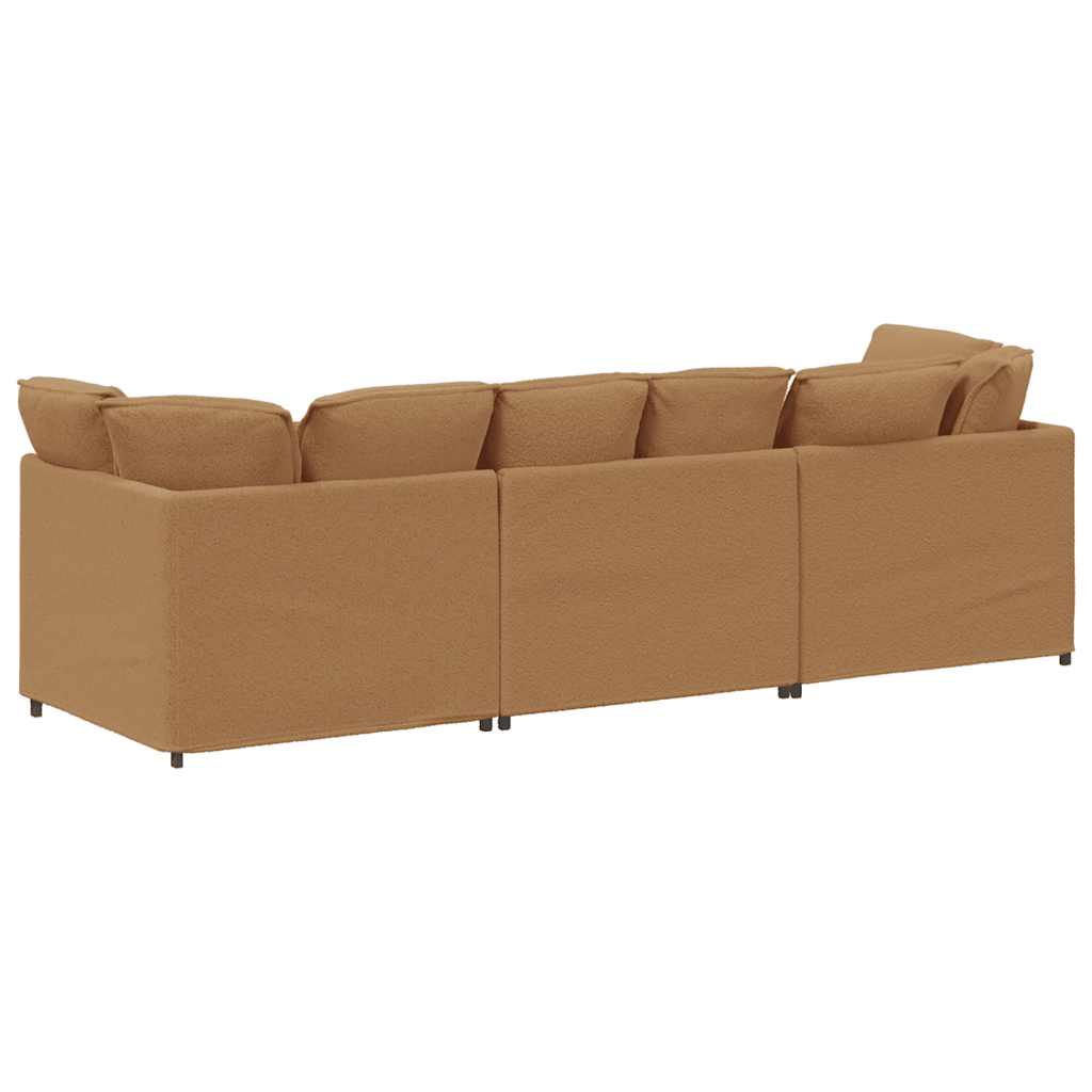 Canapé modulable avec coussins en tissu aspect laine d'agneau beige