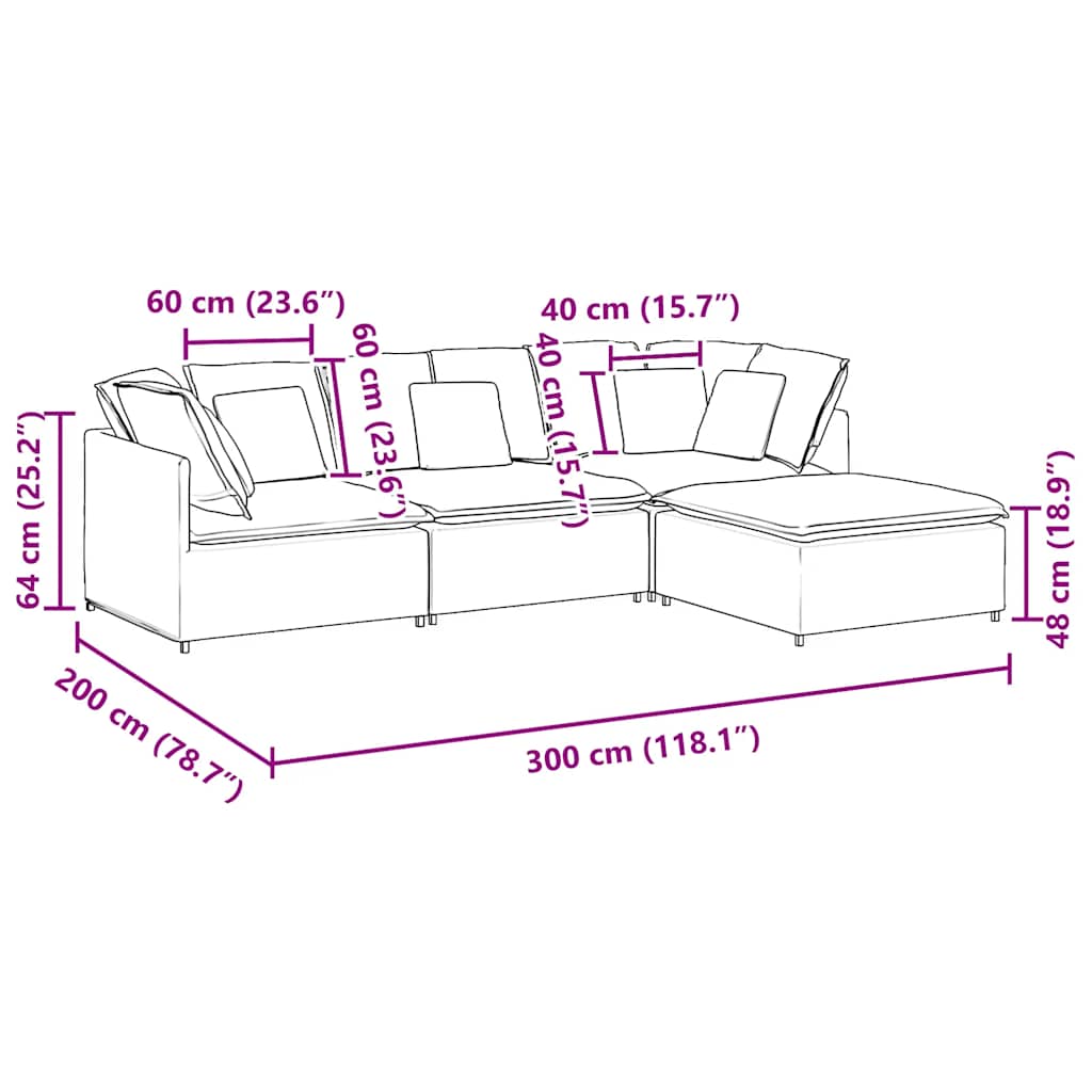 Modulares Sofa mit Fußhocker Kissen Stoff Dunkelgrau
