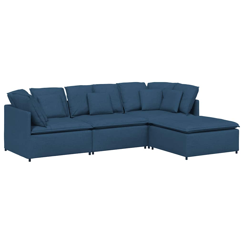 Modulares Sofa mit Fußhocker Kissen Stoff Blau