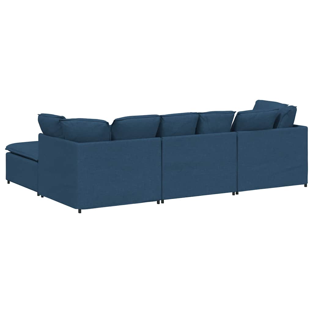 Modulares Sofa mit Fußhocker Kissen Stoff Blau
