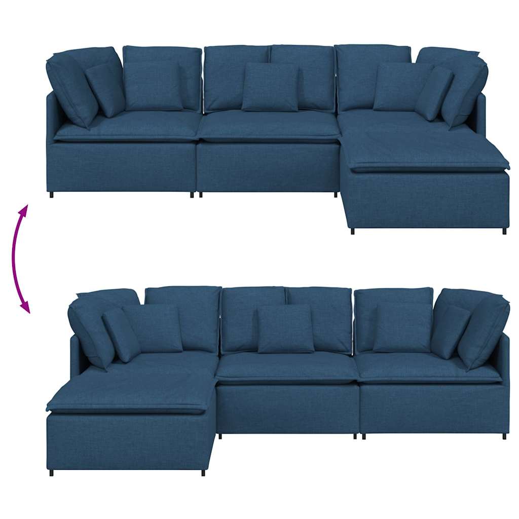 Modulares Sofa mit Fußhocker Kissen Stoff Blau