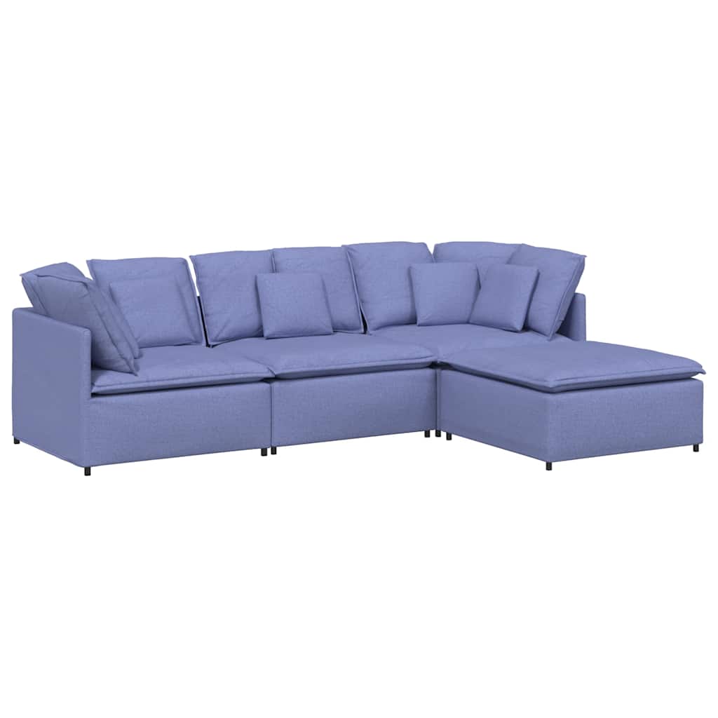 Canapé modulable avec coussin repose-pieds en tissu bleu denim
