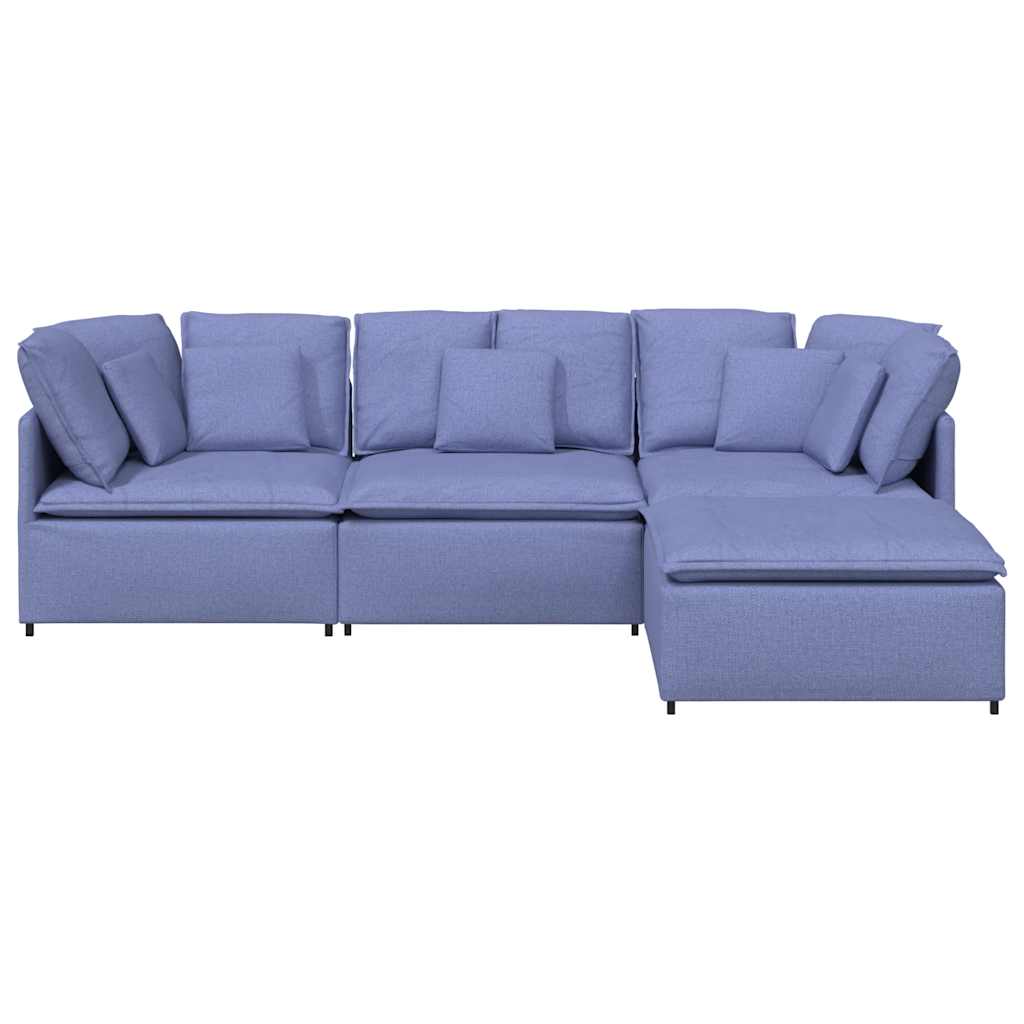 Canapé modulable avec coussin repose-pieds en tissu bleu denim