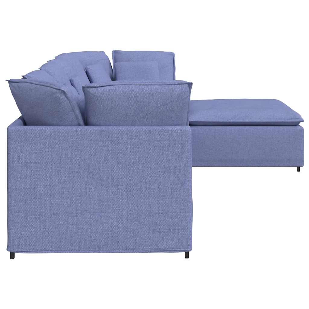 Canapé modulable avec coussin repose-pieds en tissu bleu denim