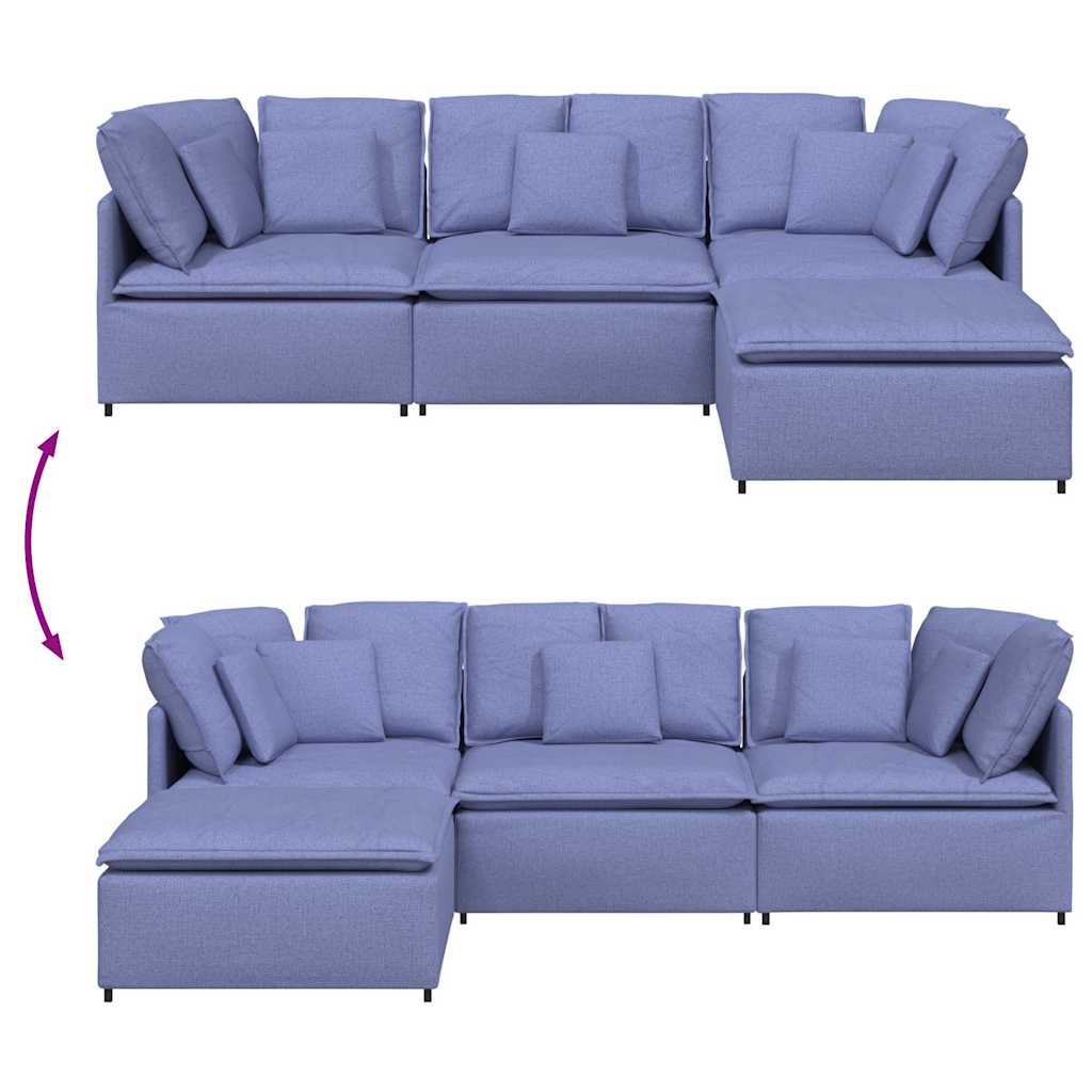 Canapé modulable avec coussin repose-pieds en tissu bleu denim