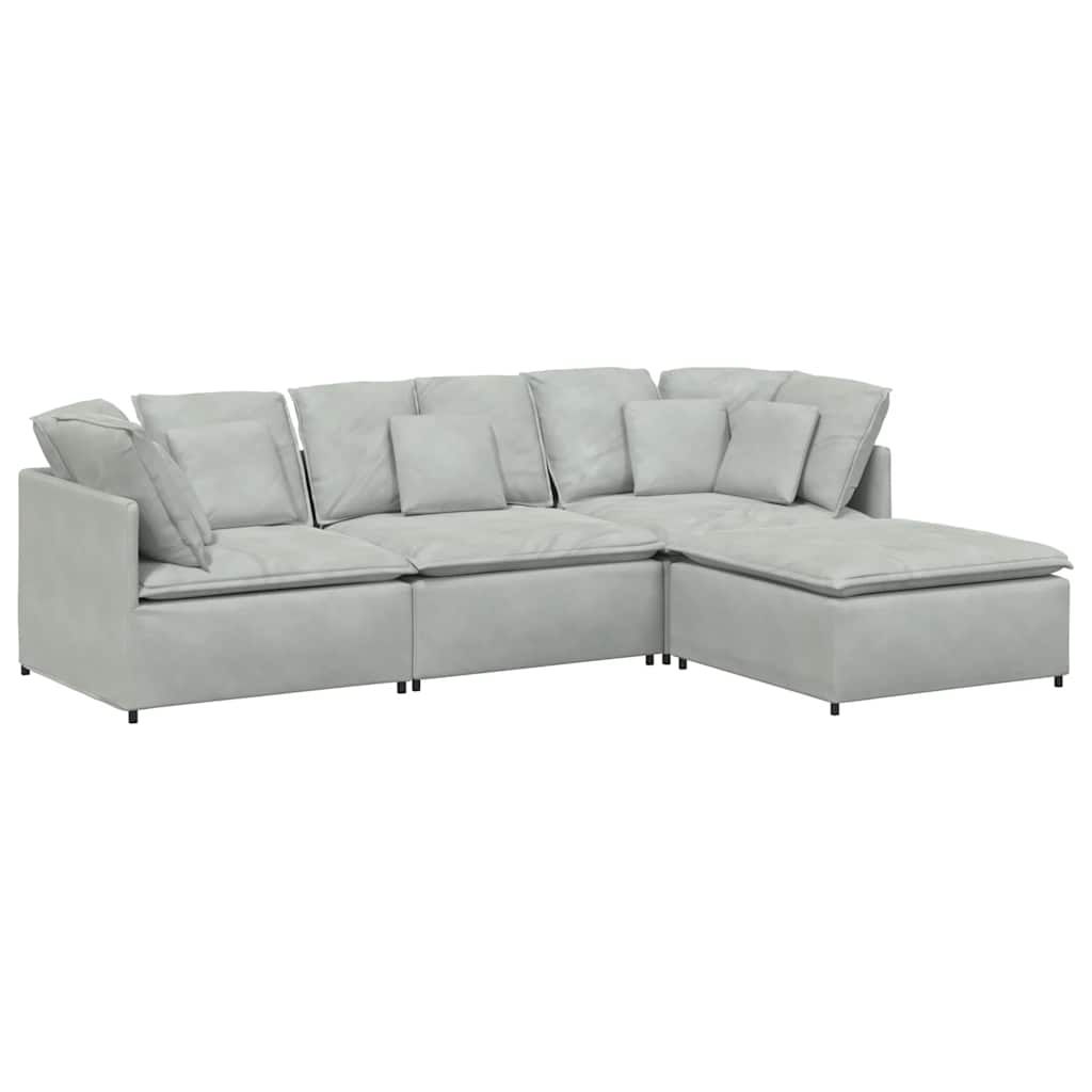 Canapé modulable avec coussin repose-pieds en velours gris clair