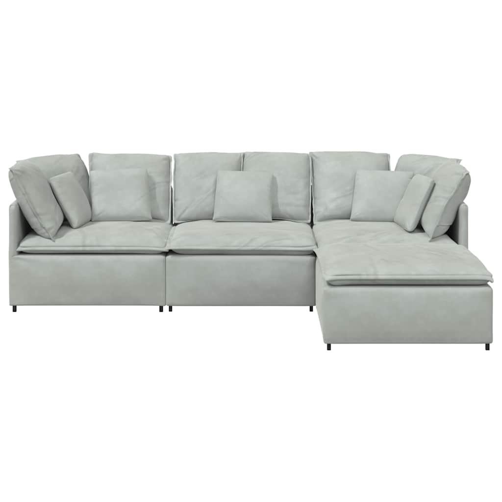 Canapé modulable avec coussin repose-pieds en velours gris clair