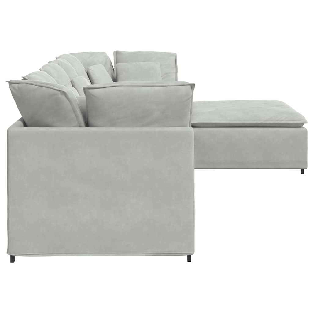 Canapé modulable avec coussin repose-pieds en velours gris clair
