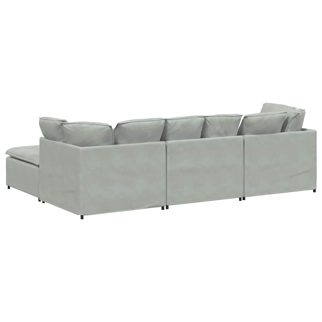 Canapé modulable avec coussin repose-pieds en velours gris clair