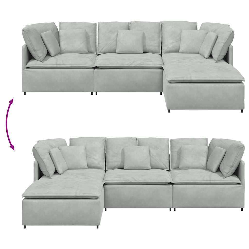 Canapé modulable avec coussin repose-pieds en velours gris clair
